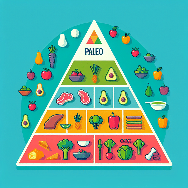illustration of paleo diet food pyramid