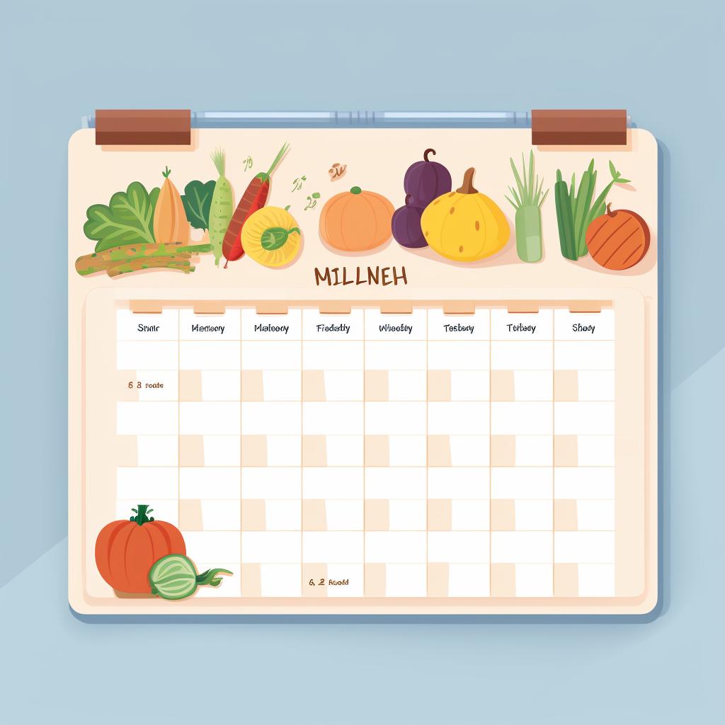 A weekly meal plan on a calendar